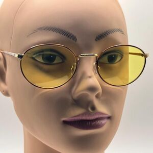 Vintage NOS 90s Round Gold Wire Eyeglass Frames with New Non-RX Yellow Lenses